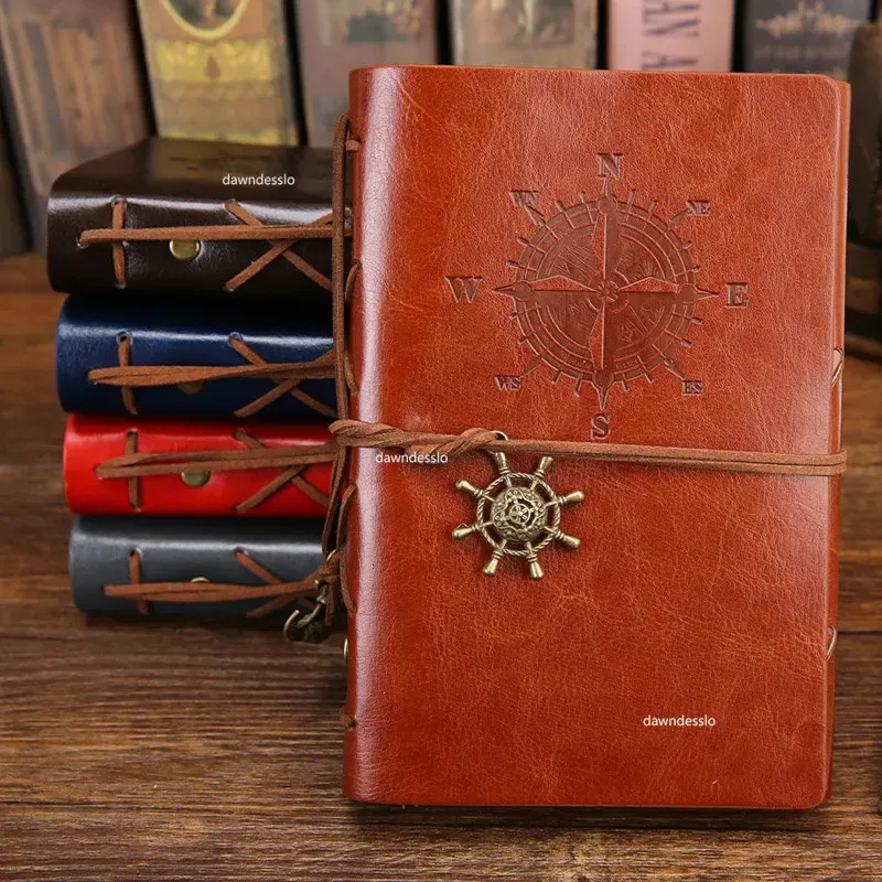 Retro Spiral Notebook Tagebuch Notepad Vintage Pirate Anchors PU Leder Notizbuch Ersetzbarer Schreibwaren Geschenkreisender Journal 240420