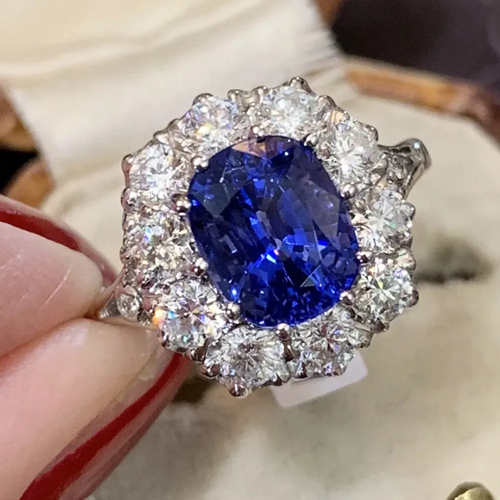 Band Huitan Bling Bling Blue Cubic Zirconia Ring for Women Temperament Elegant Lady's Accessories Wedding Anniversary Nya smycken