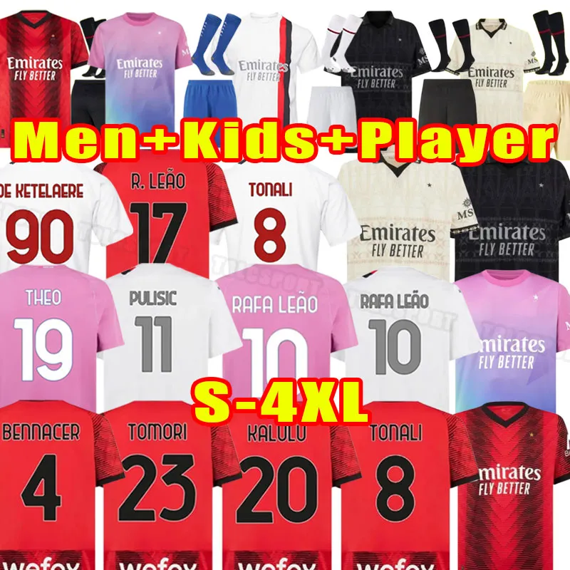 23/24 Ibrahimovic Giroud Soccer Jerseys 23 Pulisic Theo Tonali Romagnoli Rafa Leo S.Castillejo Reijnders SAELEMEEKERS Player Men Kids Kid
