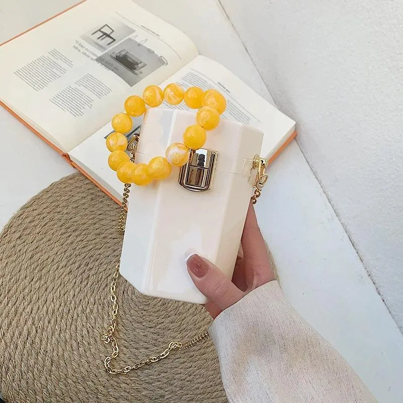 Axelväskor mode mini akryl hink kvinnor godis färg handväska casual solid single pärlstav handtag crossbody väska