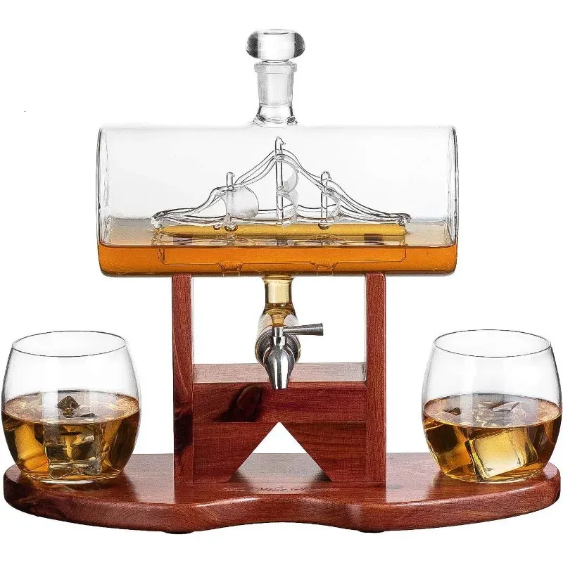 Whiskey Decanter Set Dispenser a liquori per la barra di casa Crystal Glass 1250 ml Ship 2 bicchieri Bellissimi Padri Stand 240420