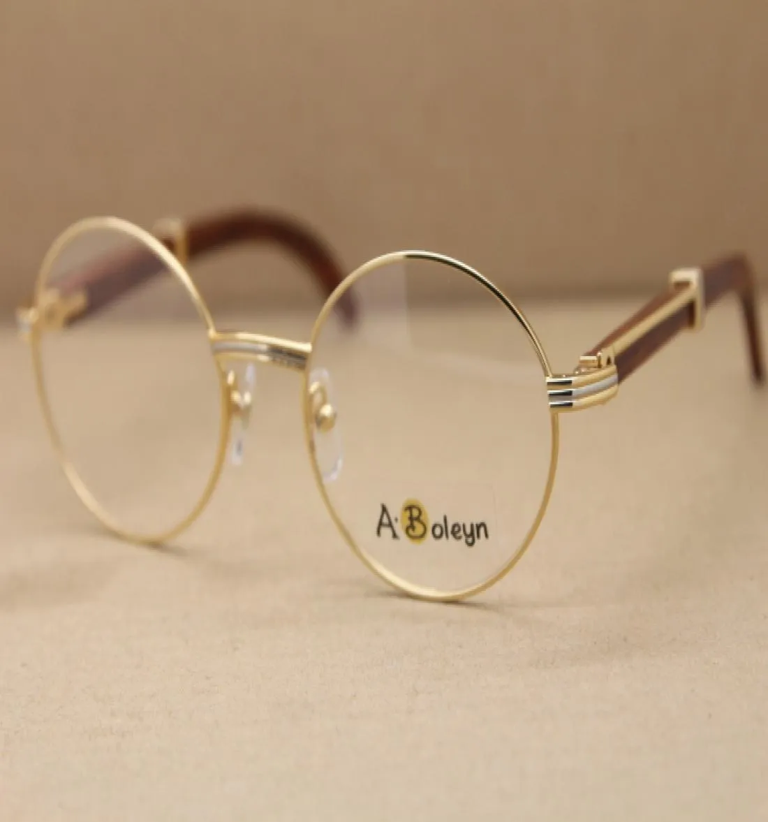 Gold Lunes Frames Hommes ou femmes Round Metal Eyeglass Optical Decor Wood Frame Caresar Designer Mens Women Luxury9911325