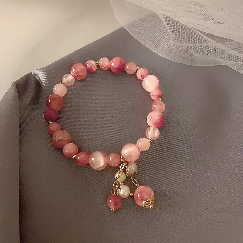 Strands Pink Crystal Pulsera de piedra natural Reiki Pulseras de energía Strand brazaletes para mujeres Bendición de bendición de salud Joyería de pulsera