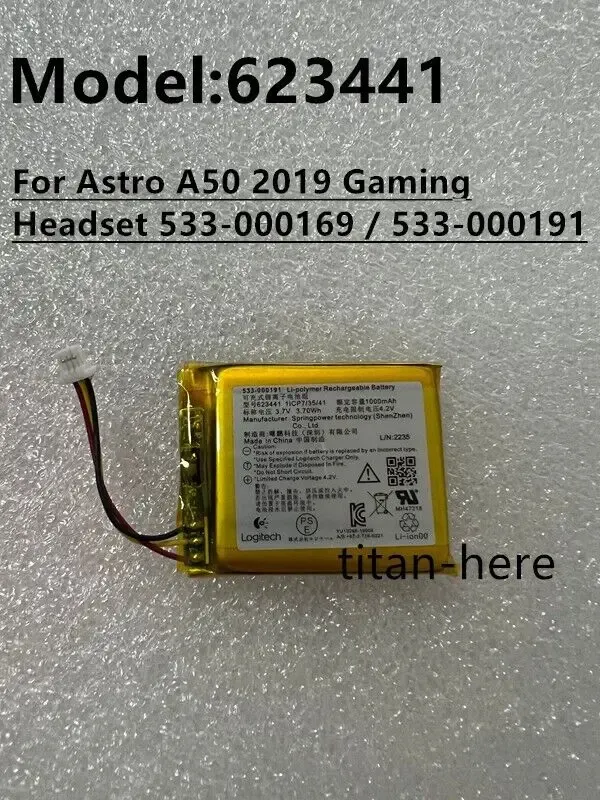 Batterier Nytt originalbatteri för Astro A50 2019 Gaming Headset 533000169 /533000191