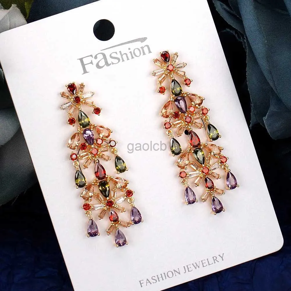Dangle Chandelier TIRIM Luxury Chandelier Multi Color Dangle Earrings for Women Fashion Bohemian Colorful Ice Crystal Drop Earing Trendy Jewelry d240323