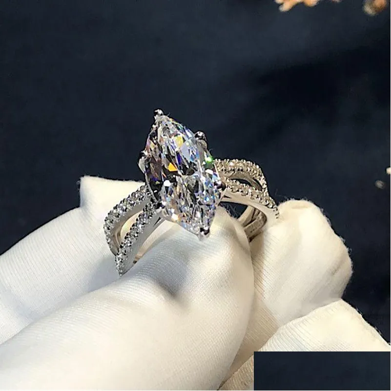 Rings Elegant Marquise Cut 3ct Lab Diamondring Wit goud gevulde Bijou Engagement Band voor vrouwen Bridal Party Sieraden Drop levering otlch