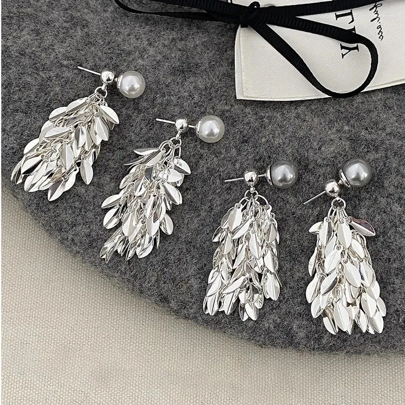 Stud Earrings PONYKISS 925 Silver Round Pearl Bead Leaf Tassel For Women Party Plant Fine Jewelry Minimalist Trendy Accessories