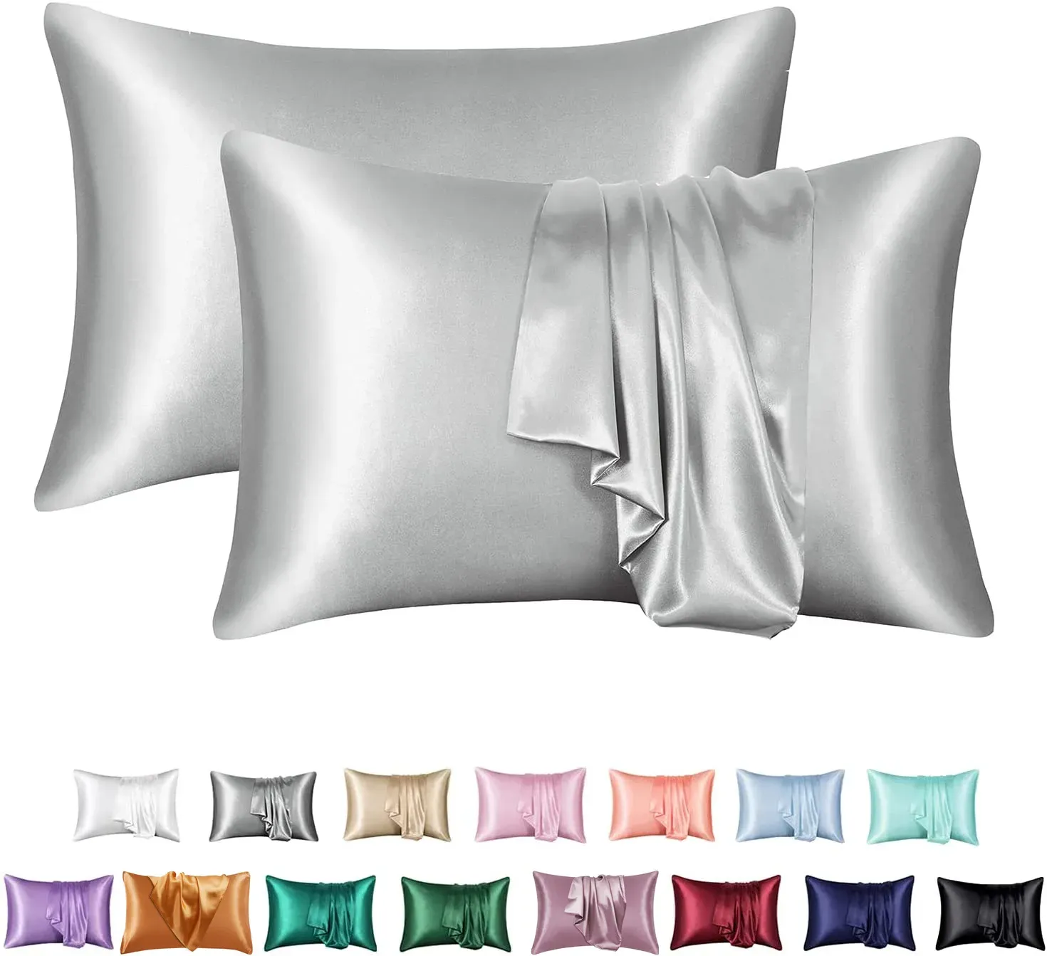 Kudde 2st Pure Emulation Silk Satin Kudde Bekväm Khaki Solid Pillow Cover Pudow Case For Bedroom Pillows 50*66cm