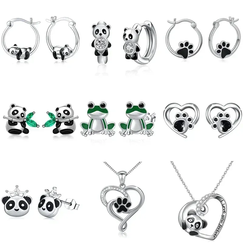 Orecchini 2024 Nuovi orecchini a cerchio panda nero per donne ragazze carine circolare colore argento alla moda versatili regali di gioielli