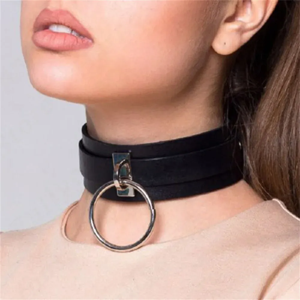 Halsband harajuku pu läder choker halsband för kvinnor uttalande gotisk punk rock metall runda halsband sexiga anime fest smycken