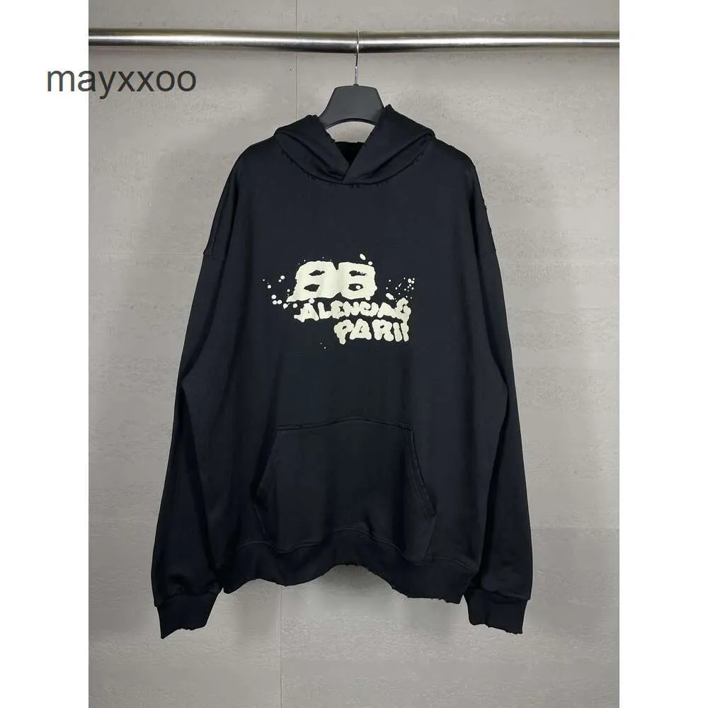 Hooded Balencigs Hoodies Hoodie Sweater Hoge versie Paris Sheeved B Familie Lijm Tape Papier Letter Afdrukken Unisex Loose Casual Long 1AQB