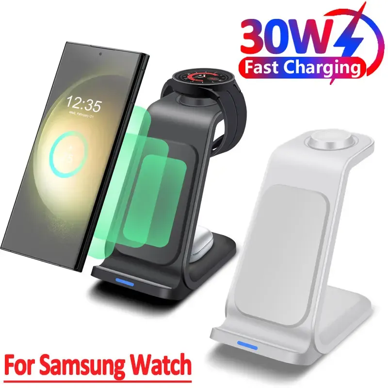 Ladegeräte 30W Wireless Travel Charger 3 in 1 für Samsung Galaxy S23 S22 Ultra Watch 6/5/4 Active 1 2 Buds 2 Pro/Pro Fast Ladestation