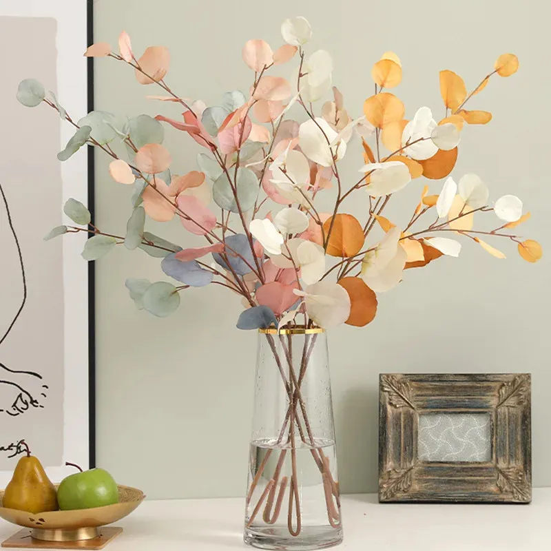 Autumn sztuczna roślina sztuczna sztuczna liście eukaliptus długie gałąź domowe dekoracja ślubna jedwabne kwiaty fałszywe rośliny DIY Tabela 240415