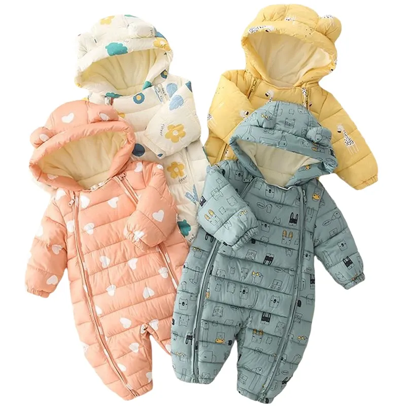 Coats nouveau-nés Down Parkas Baby Rompers Automne Winter Boys Filles Toddler Cartoon Coton Coton Velvet épais Infant chaud Chaussade