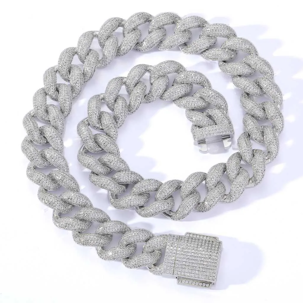 S925 Silver Mossan Diamond 18 mm Collier de boucle à ressort à chaîne de chaîne cryptée