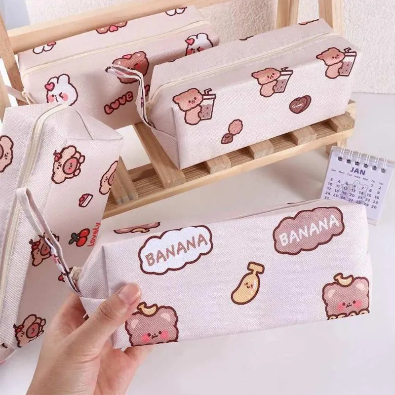 Cute Cartoon School Supplies Large Capacity Stationery Bag Bear Pencil Case Cosmetic Kawaii Bags Storage Box