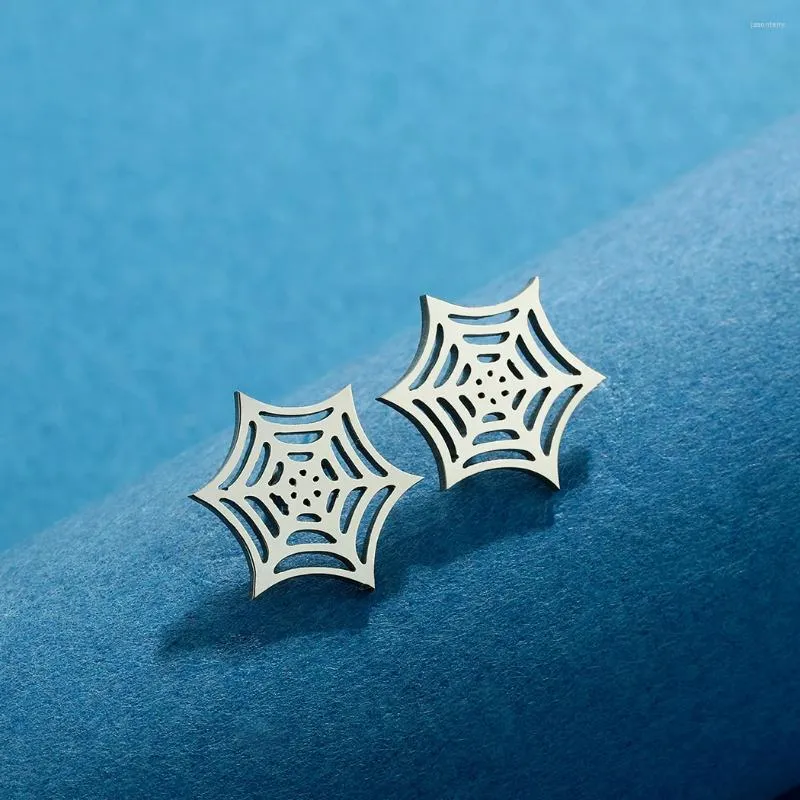 Stud Earrings Kinitial Halloween Stainless Steel Spider Web Earring Men Women Punk Jewelry Gift