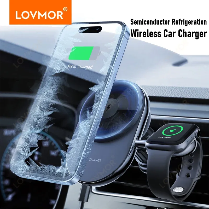 Chargers Ice refroidissement du chargement de voiture sans fil Mont magnétique pour iPhone Iwatch Nouveau support de téléphone portable de réfrigération semi-conducteur à charge rapide