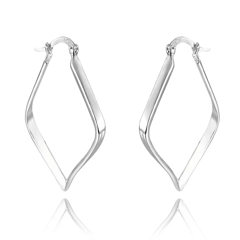 أقراط 925 Sterling Silver Silver Simple Hoop أقراط ، أقراط أزياء Rhombus Circle للنساء مجوهرات مجوهرات Brincos