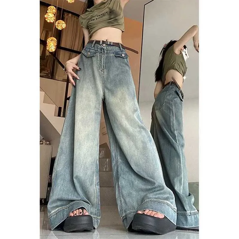 Damesjeans Spring Women Vintage Y2K Baggy Jeans High Taille Oversized American Trouser Denim Wide Leg Strtwear rechte basisbroek Y240422