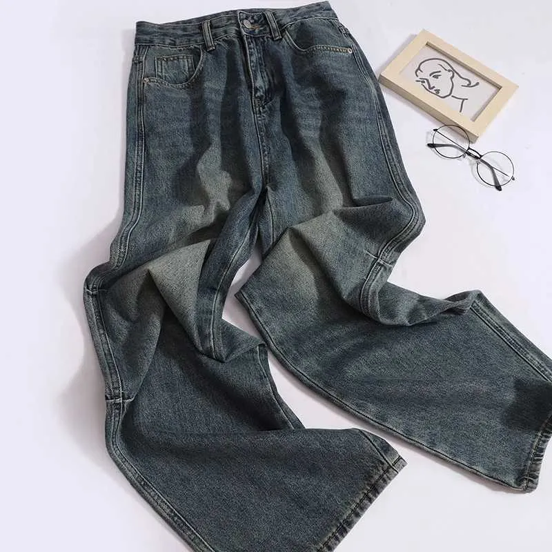 Dżinsy damskie Wysoka talia luźne dżinsy na nogi dla kobiet jesienią 2023 NOWOŚĆ Amerykańskie retro Slim Slim Denim Pants Chic Casual Spodni Y240422