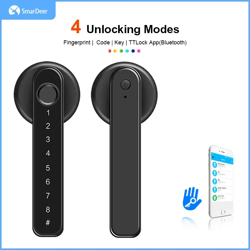 Contrôlez le verrouillage intelligent Smardeer Bluetooth pour TTLOCK 4IN1 Déverrouillage via la clé / empreinte digitale / code / application Biométrie Biométrie Lock d'empreinte pour la porte intérieure