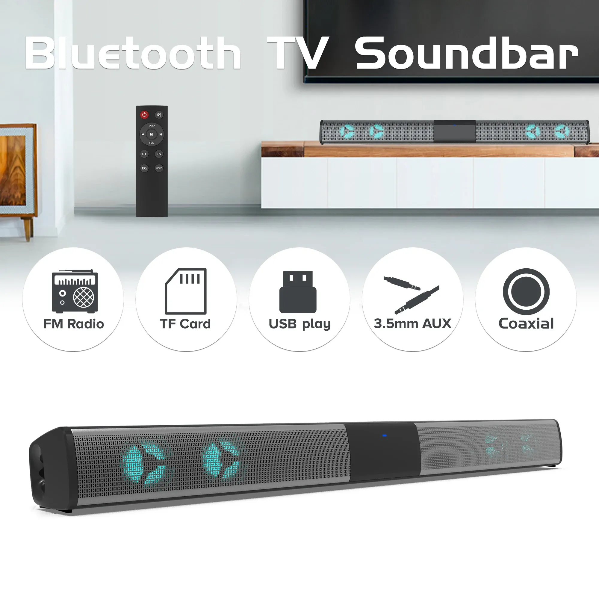 Soundbar 40W TV Sound Bar Wireless Bluetooth Speaker Column Wireless Subwoofer Home Theater 3D Surround Sound With Fm Radio For Computer
