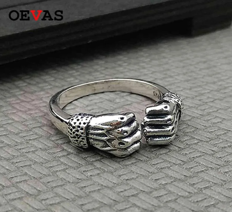 OEVAS 100 925 Sterling silver Creative Hand Of Power Open Ring High Quality Men Gift For Firend Punk Style Party Jewelry 2105252975619