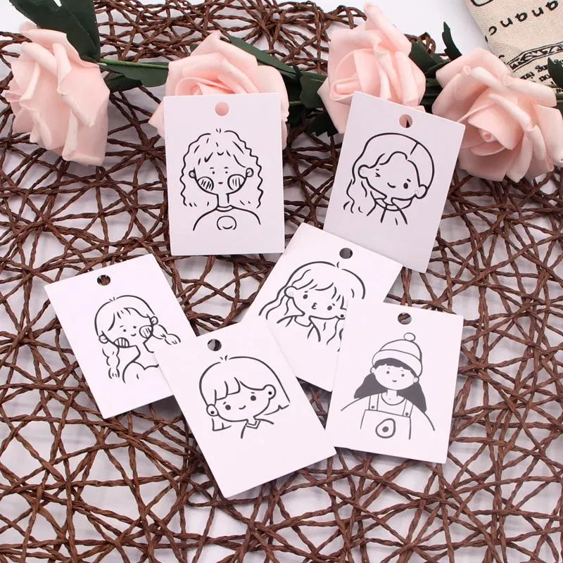 Jewelry Pouches Wholesale 100Pcs/Lot White Paper Earrings Card 5x7cm Girls Pattern Cards Nice Ear Studs Display Packaging