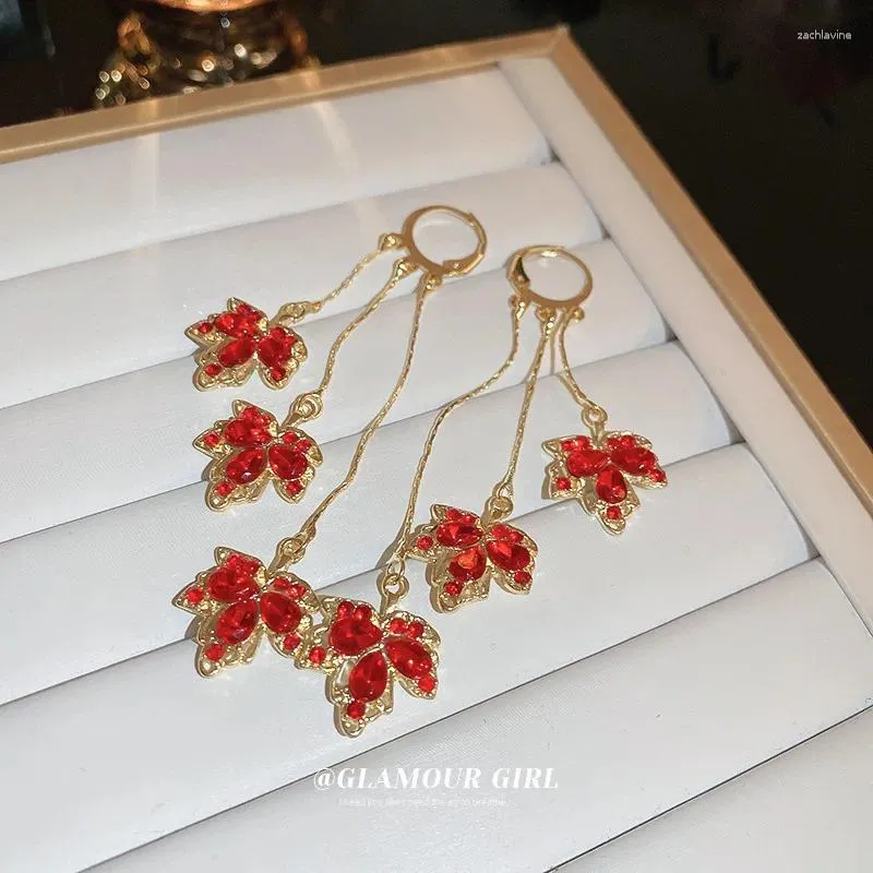 Boucles d'oreilles cerceaux glycines rouge brillant Creative Creative Long Flower Pendentif Persumized Zircon Chain Earge