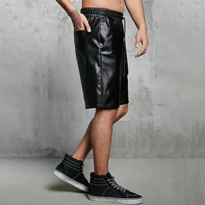 Men's Shorts Men Crotch Pants Style Faux Skórzane sznurka