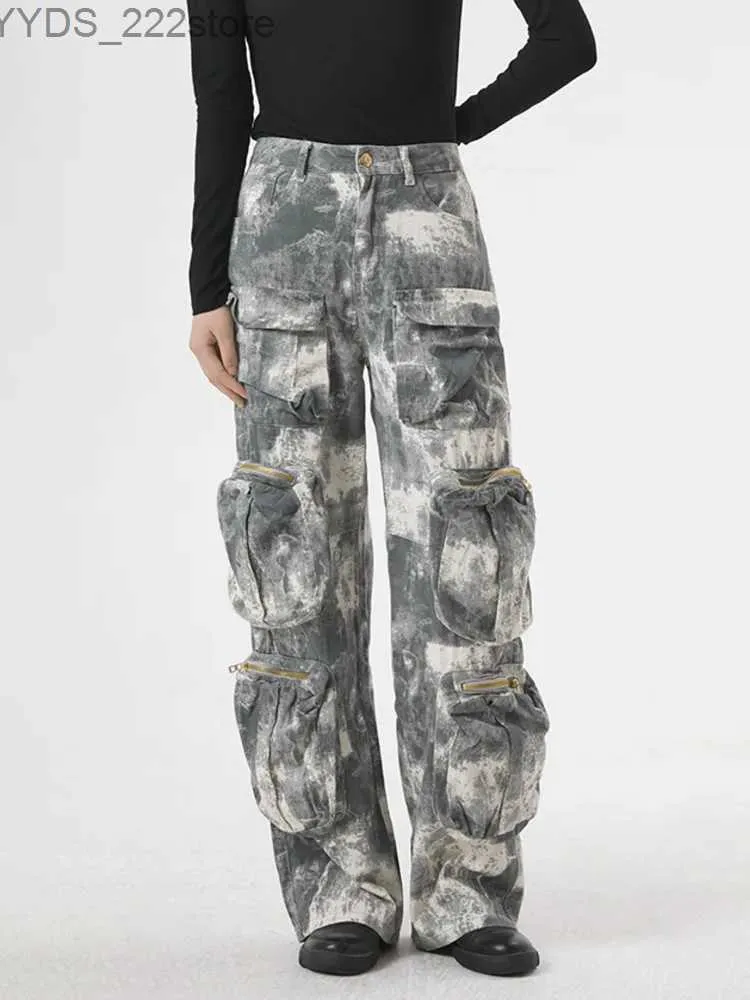 Jeans femminile da donna da donna jeans camo jeans in vita alta tasca sciolta sciolta jeans pantaloni cargo primavera 2024 NUOVO 1733603H YQ240423