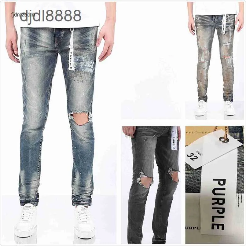 Purple Jeans Designer dla męskich wędrówek Risped Hip Hop High Street Fashion Brand Pantalones Vaqueros Para Hombre Motorcycle Hafting Zamknij się