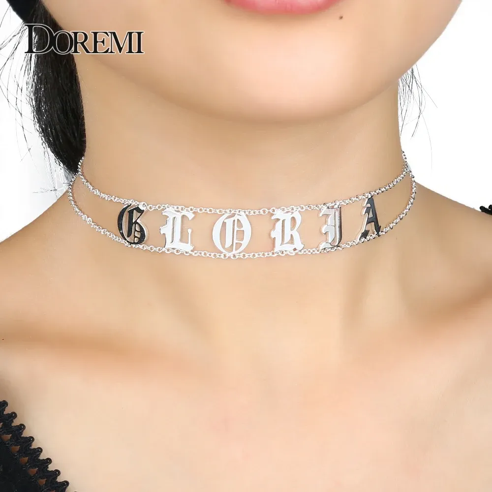 Halsband doremi gamla engelska nummer halsband namn anpassad choker personligt brev halsband för tjej gotiska chic anpassade smycken gåva