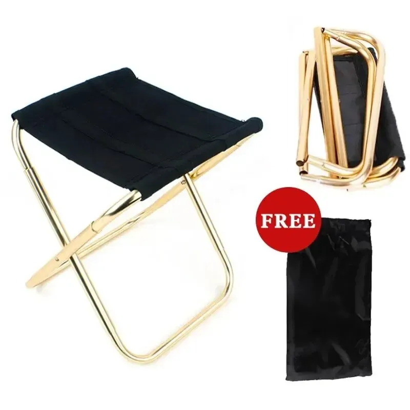 Accessories Outdoor Camping Chair Golden Aluminum Alloy Folding Chair With Bag Stool Seat Fishing Camping