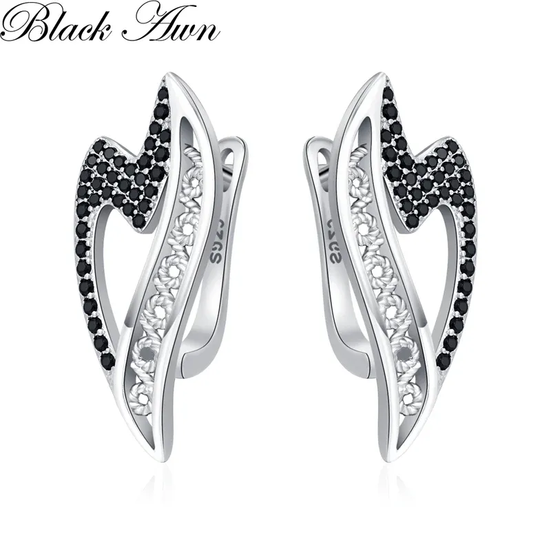 Küpe Siyah Awn 2023 Yeni Kalp Hoop Küpeler Kadınlar için Klasik Gümüş Renk Modaya Dönüş