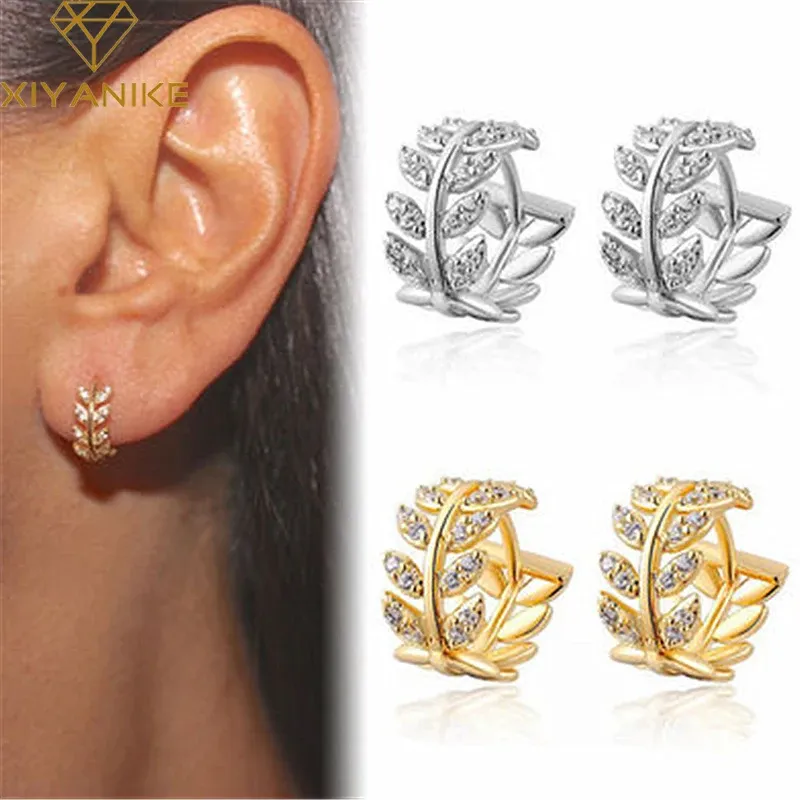 Earrings XIYANIKE Silver Color Hot Selling Leaves Full Zircon Hoop Earrings Female Fashion Simple Gorgeous Jewelry Valentine Gift