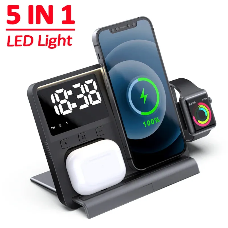 Laddare 5 i 1 LED Wireless Charger Stand Fast Charging Dock Station för iPhone 14 13 12 11 Pro Max Apple Watch AirPods Pro IWatch 8 7