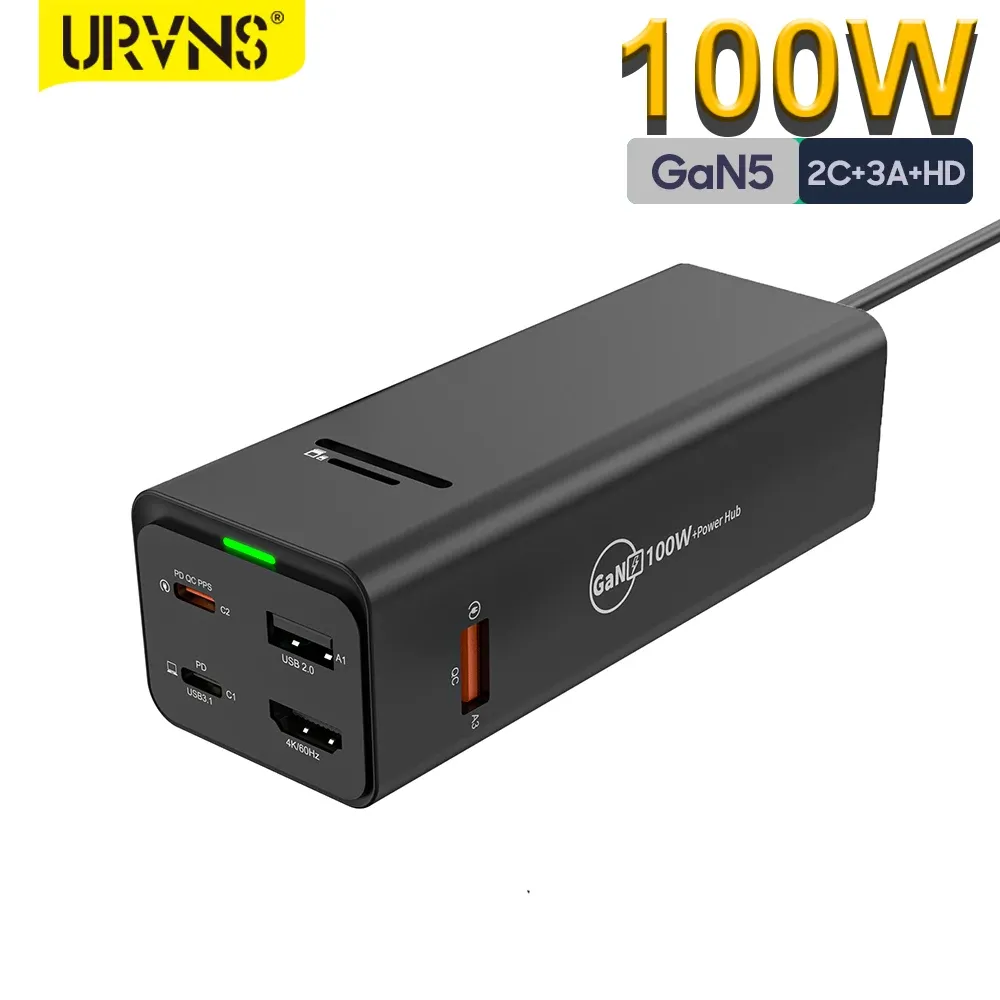 Hubs URVNS 100W USB C Caricatore di alimentazione Hub 7 in 1 adattatore multiport con USB 3.1, USB 2.0, 4K HDMicompatible, lettore di schede SD/TF