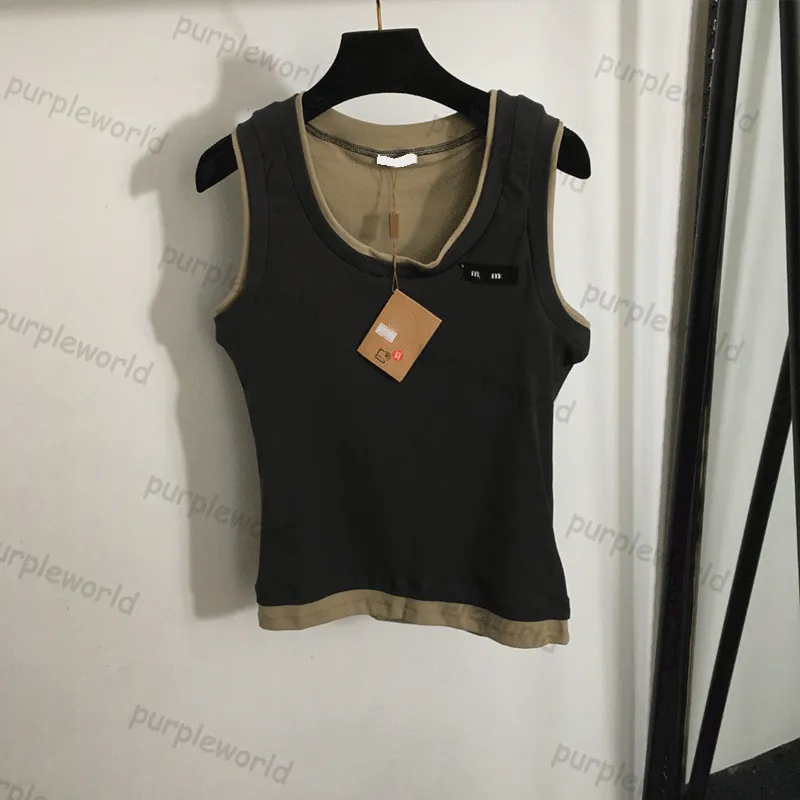 Dames tanks top designer gebreide shirt mouwloze nep twee stukken teten sportvest