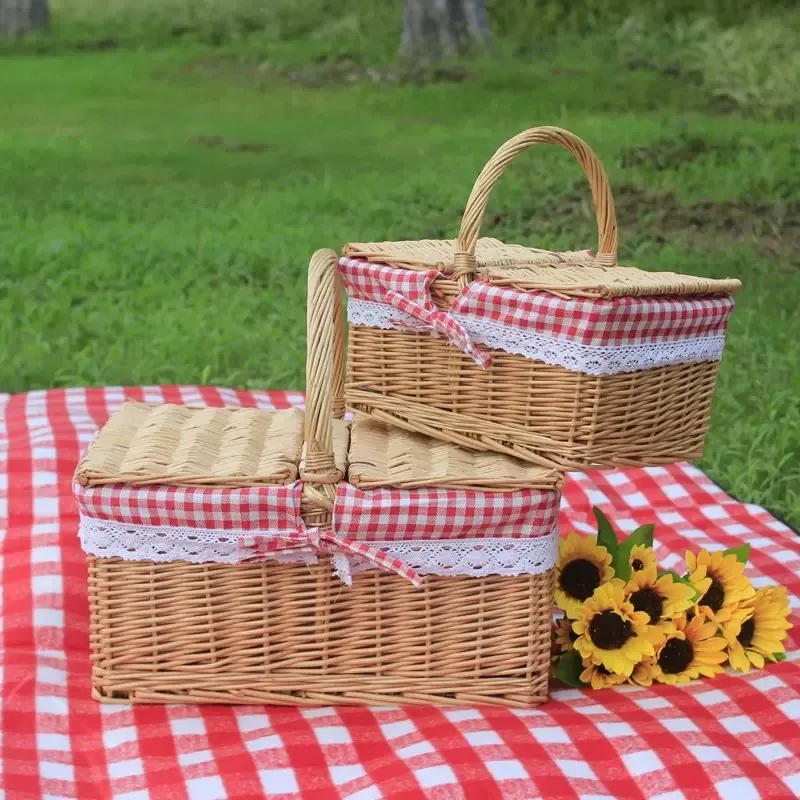 Baskets Handmade Woven Wicker Basket Outdoor Camping Picnic Storage Baskets with Handle Food Bread Breakfast Container Storage Basket