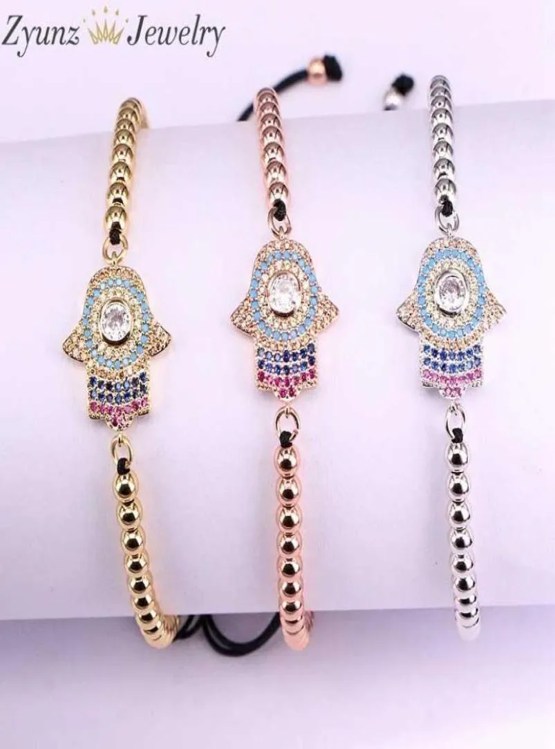 10pcs Micro Pave CZ Hamsa Fatima Ręka Bransoletka Macrame Nice Gift9403204