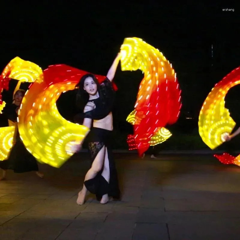 Usure de scène LED Jaune Orange Bright Red Luminous Fan Dance Performance Performance