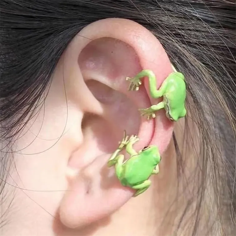 Brincos criativos Creative Green Green Sapo Ear clipe Funny Animal Brincos para mulheres Moda Sem brincos Piercing Divertido Jóias de Jóias Presente