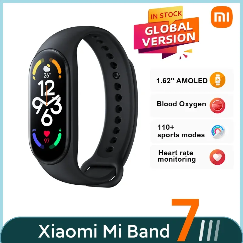 Pulseira versão global xiaomi mi banda 7 pulseira inteligente 6 colorido tela amoled blood oxigênio fitness traker bluetooth smart band à prova d'água