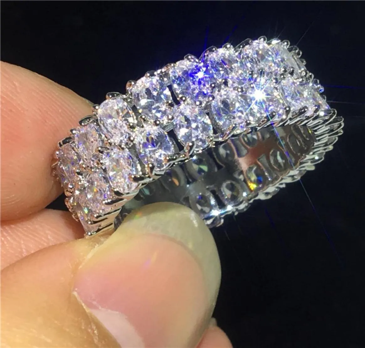 Court de luxe Ring 925 Silver 2 Rows Full Oval Cit 5a Cz Stone Party Mariage Band Ring For Women Men Bijoux Finger5916243