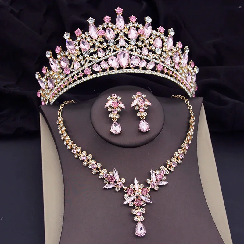 Necklaces Crystal Crown Necklace Earring Sets Luxury Bridal Jewelry Sets for Women Wedding Dress Prom Tiaras Bride Dubai Jewelry Sets