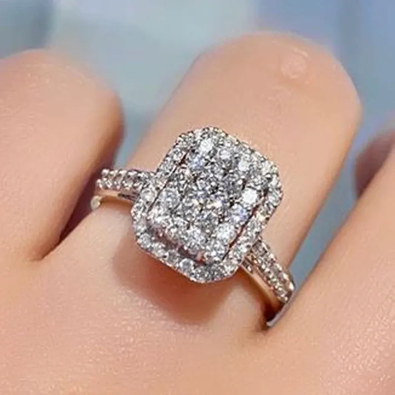 Band Huitan Gorgeous Lowkey Engagement Wedding Rings for Women Full Brilliant CZ Delicate Female Finger Ring Party Fashion Jewelry