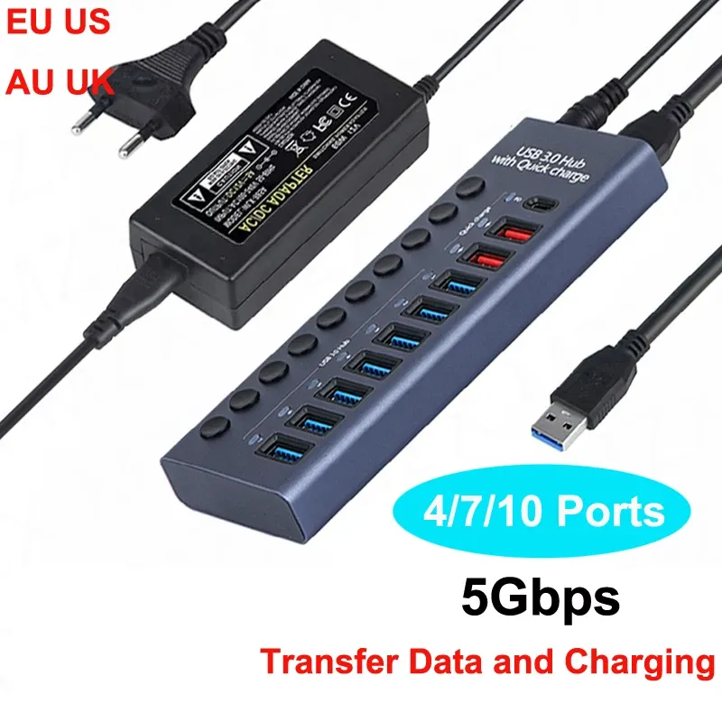 Hubs USB 3.0 HUB SNETKET PRZEŁĄCZ 10 Port koncentrator Multitap Multiports Docking Station ładowarka wielokrotne zasilacz Multicontacto