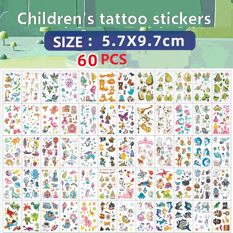 Tattoos 60PCS New Temporary Tattoo Sticker for Children Kids Waterproof Tattoos Festival Glitters Face Girls Boy Child Mini Fake Tattoo